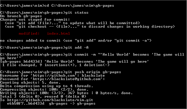 Pushing your first modification to the GitHub server