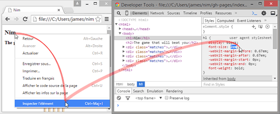 Using the elements inspector