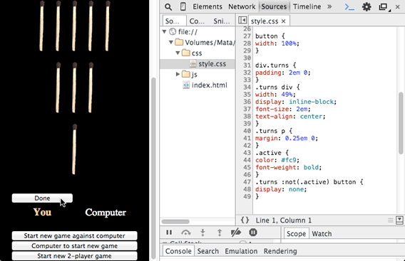 Buttons and text elements laid out using CSS