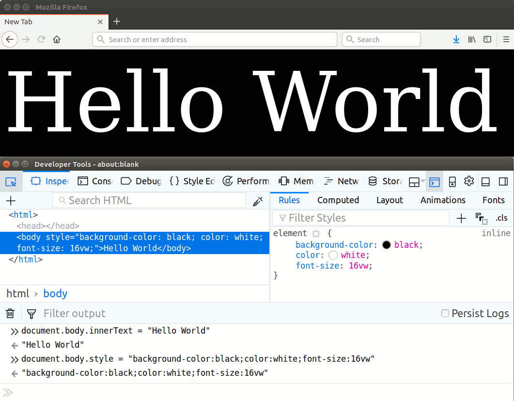 Using the Inspector window in Firefox